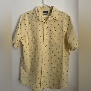 Chaps Easy Care Cotton blend Pale Yellow Pineapple print Short Sleeve Shirt